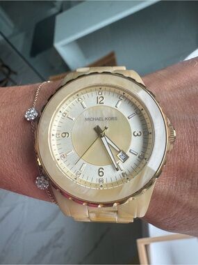 Michael Kors Ivory and Gold Resin Bracelet Watch